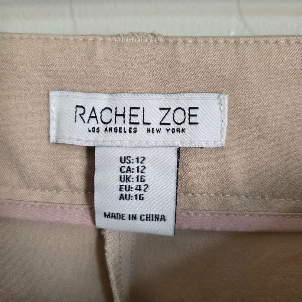Rachel Zoe High-Rise Wide Leg Trouser Pants Tan Size 12 Cotton Blend Work Casual